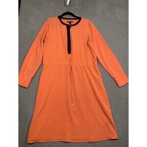 Lauren Ralph Lauren Orange Satin Dress Long‎ Sleeve Cinch Tie Waist Size 14